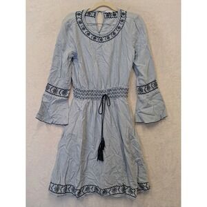 DOWNEAST Women's Blue Denim Embroidered Bell Sleeve Mini Dress Size Small